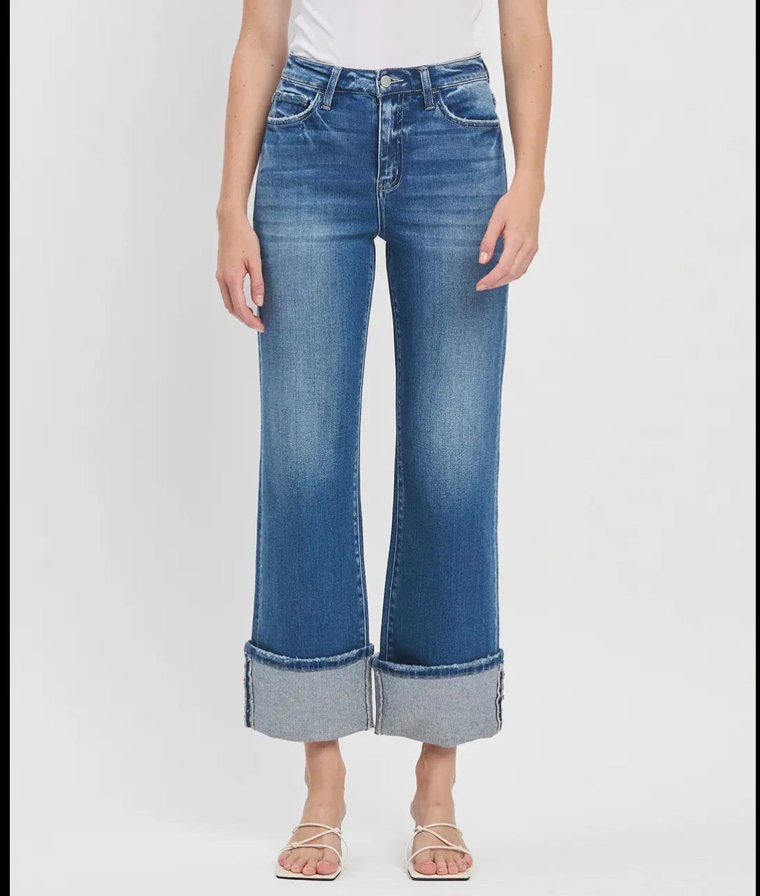 Super High Rise 90's Vintage Cuffed Flare Jeans Flying Monkey F5827