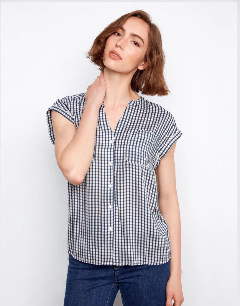 Printed Gingham Short Marine Navy Charlie B C4692-581C