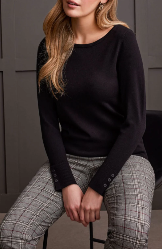 Black Boat Neck Sweater Tribal 19190-835-0002