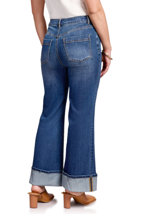 Tribal Brooke Wide Leg Palazzo Jeans with Cuffs | Medium Wash | 59870-292-2817