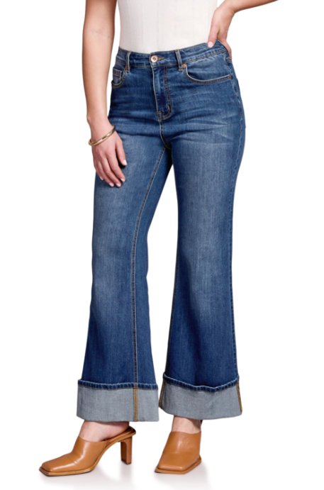 Tribal Brooke Wide Leg Palazzo Jeans with Cuffs | Medium Wash | 59870-292-2817