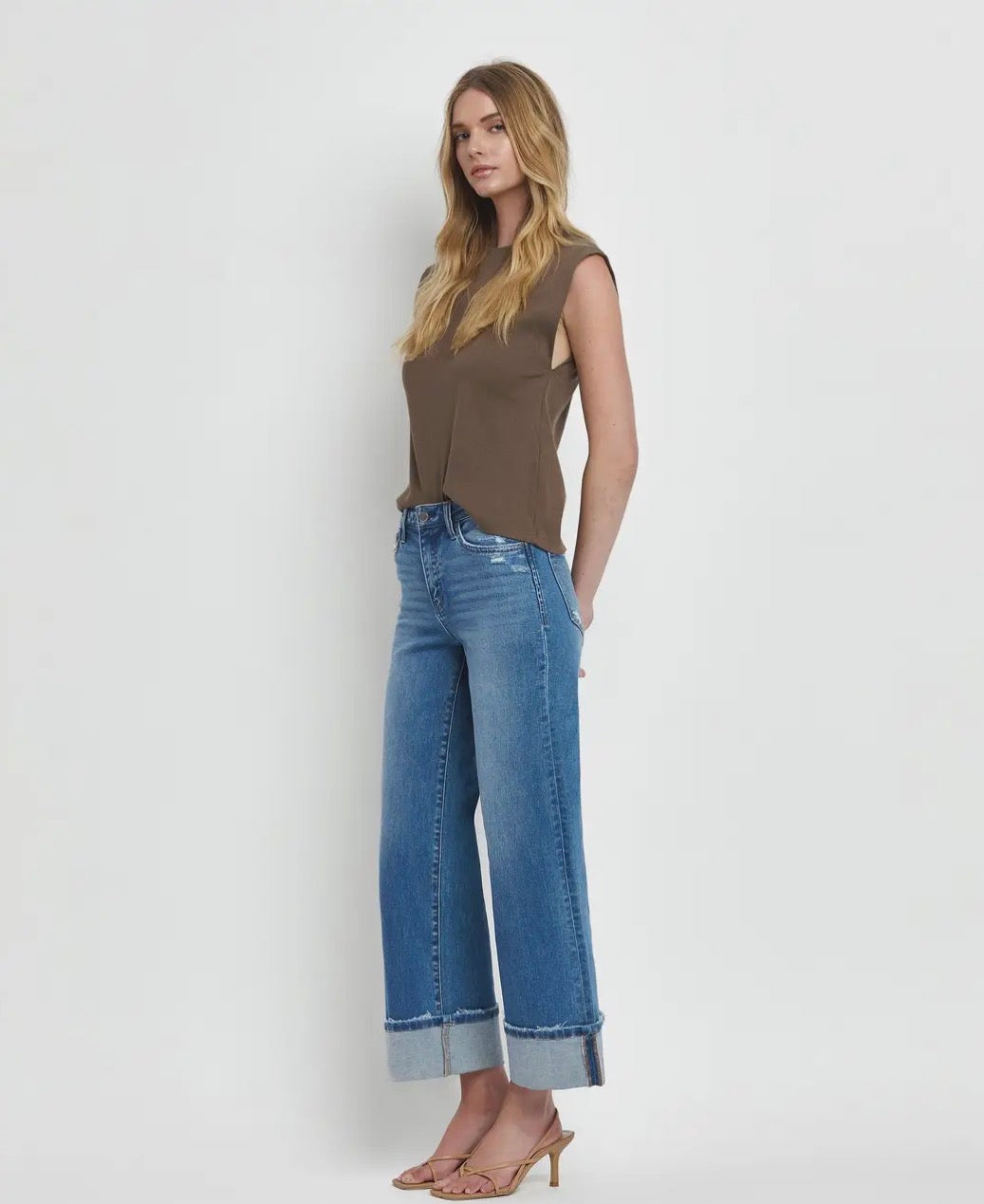 High Rise Cuff Wide Jeans Flying Monkey F5890