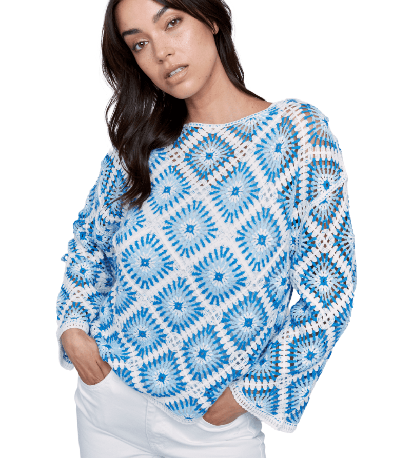 Coastal Blue And White Boat Neck Sweater Charlie B C4499RR-777B