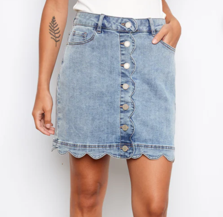 Scalloped Hem Button Skirt Charlie B C7079R-431A