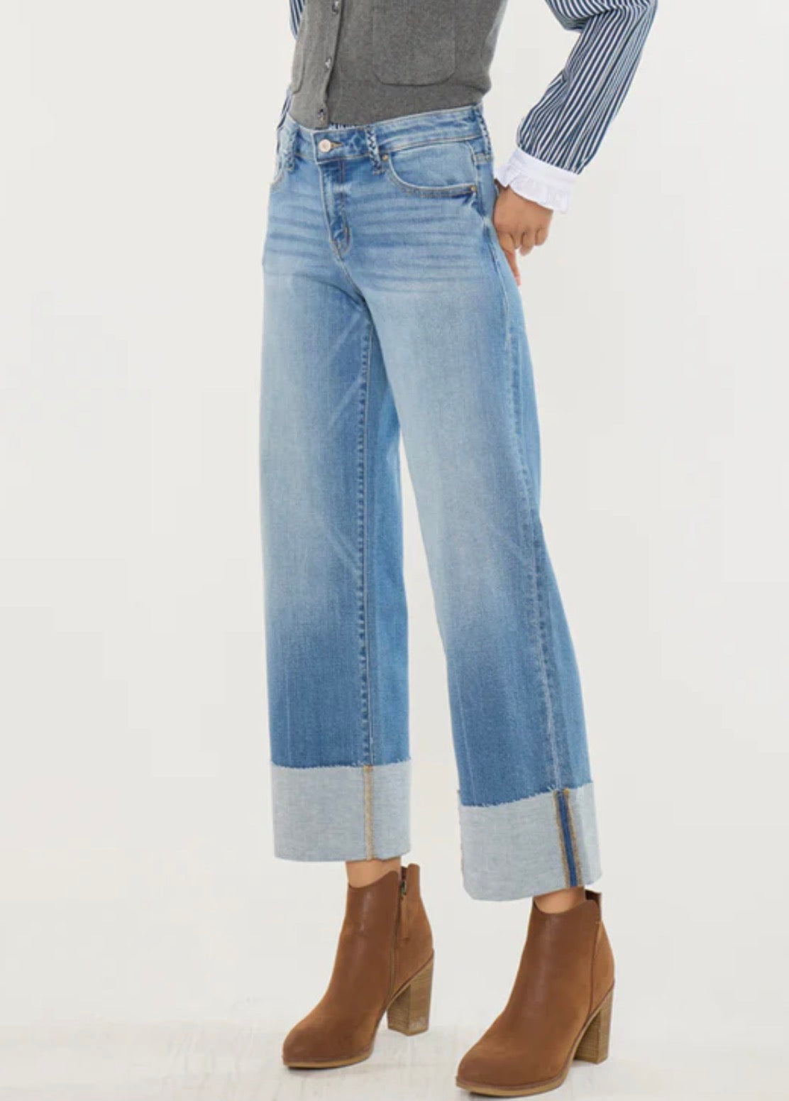 Mid Rise Crop Wide Leg Kan Can KC9450M