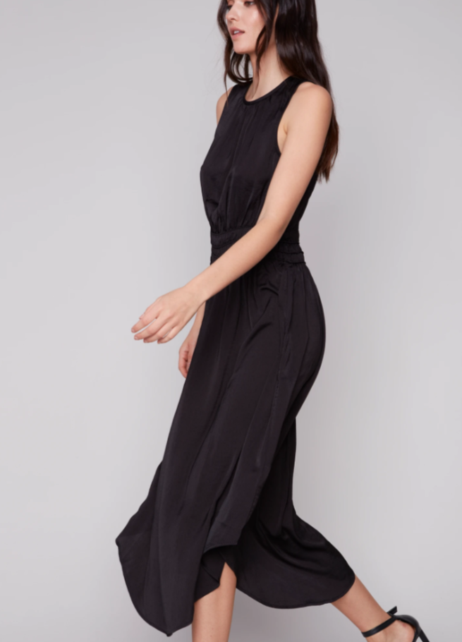 Crew Neck Dress Elastic Rushed Waistband Charlie B C3175-794B