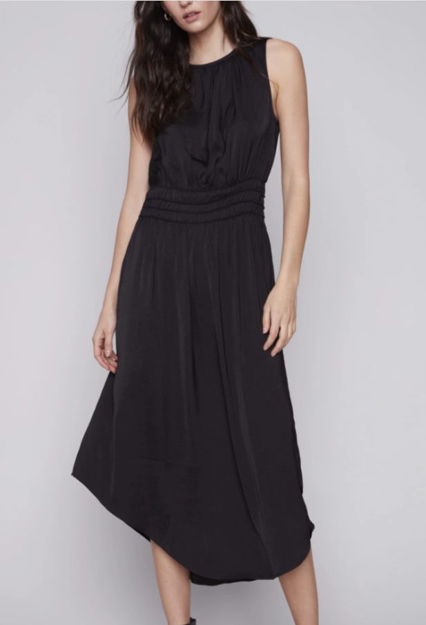 Crew Neck Dress Elastic Rushed Waistband Charlie B C3175-794B