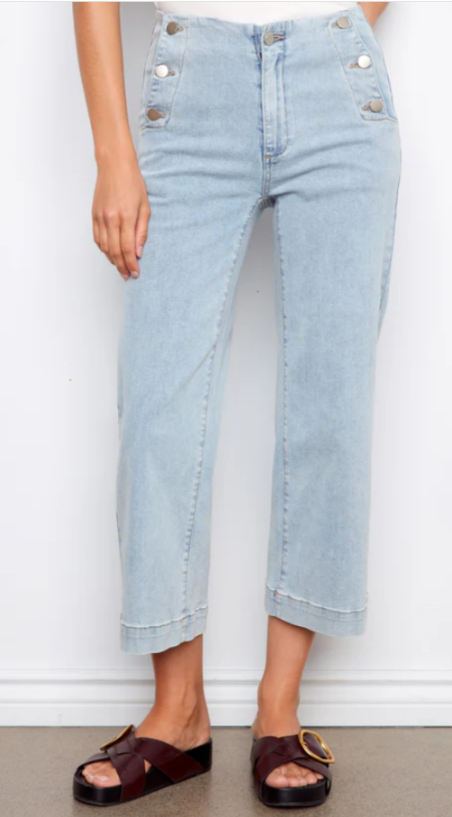 Wide Leg Side Button Lt. Blue Stretch Denim Jeans