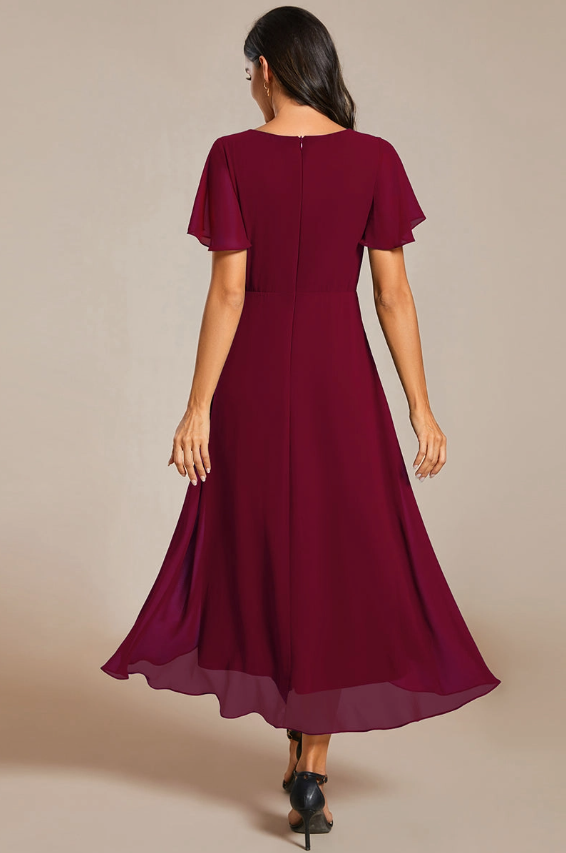 V-neck Midi Chiffon Dress Burgandy Ever Pretty EG02088BD