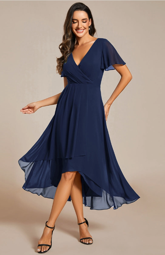VNeck High Low Chiffon Navy Ever Pretty EG02088NB