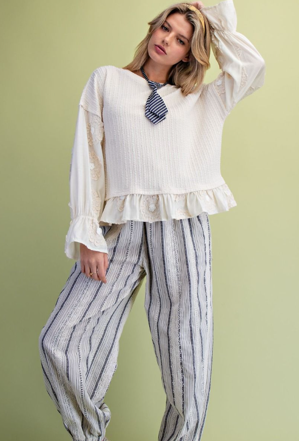 Ruffle Lace Top Ivory Easel ST100155