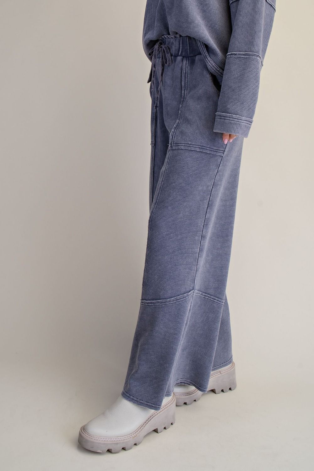 Textured Thermal Pants Washed Denim Easel EB90145