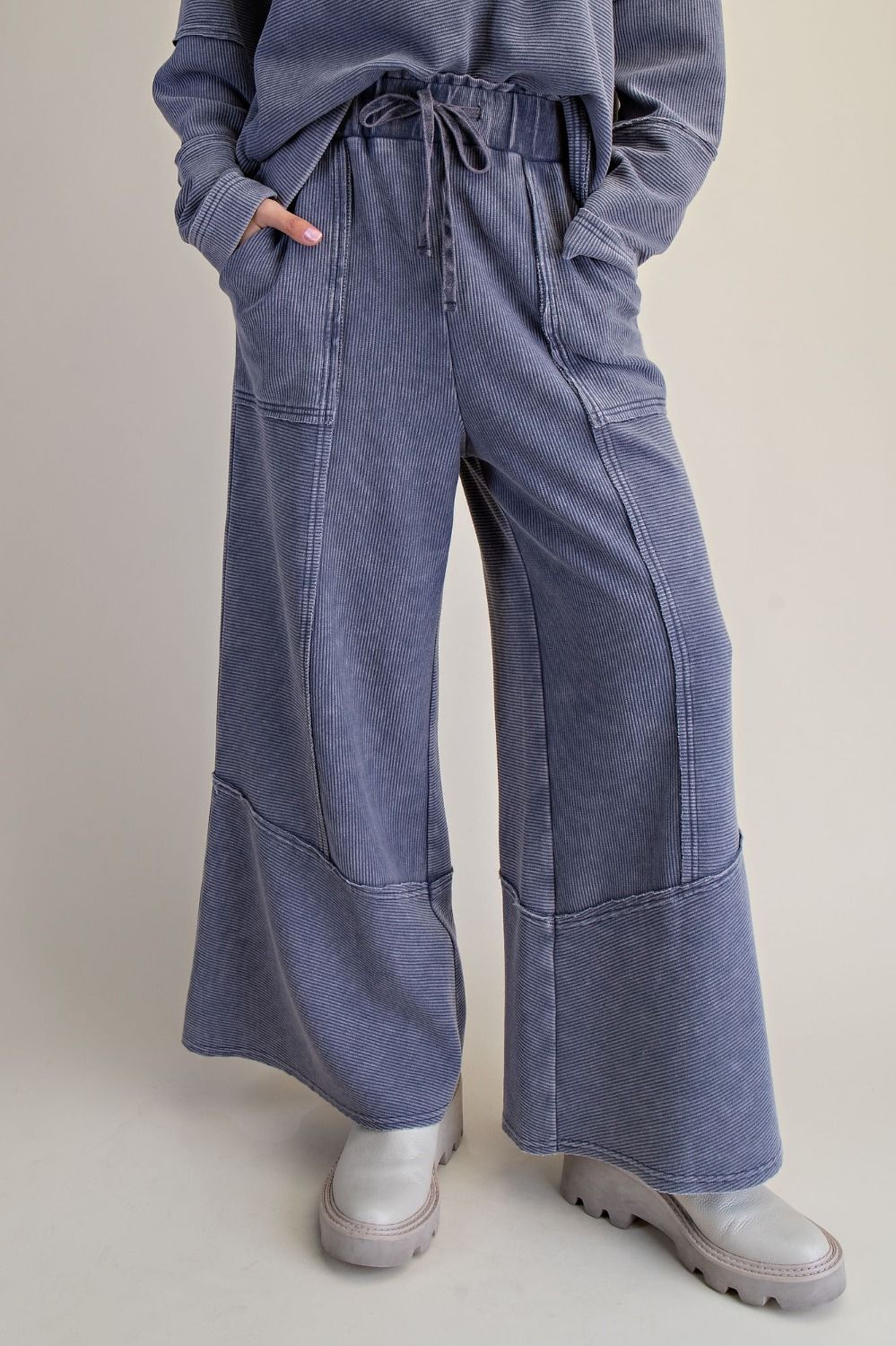 Textured Thermal Pants Washed Denim Easel EB90145