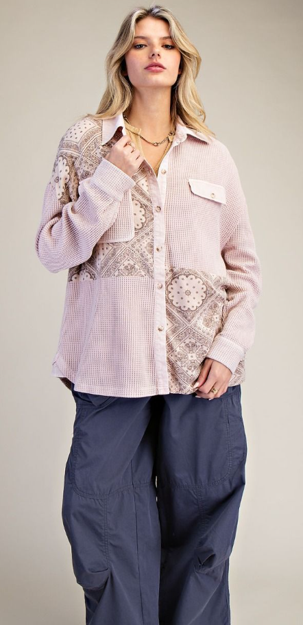 Print Mix Button Down V Rose Button Down Easel ET27237
