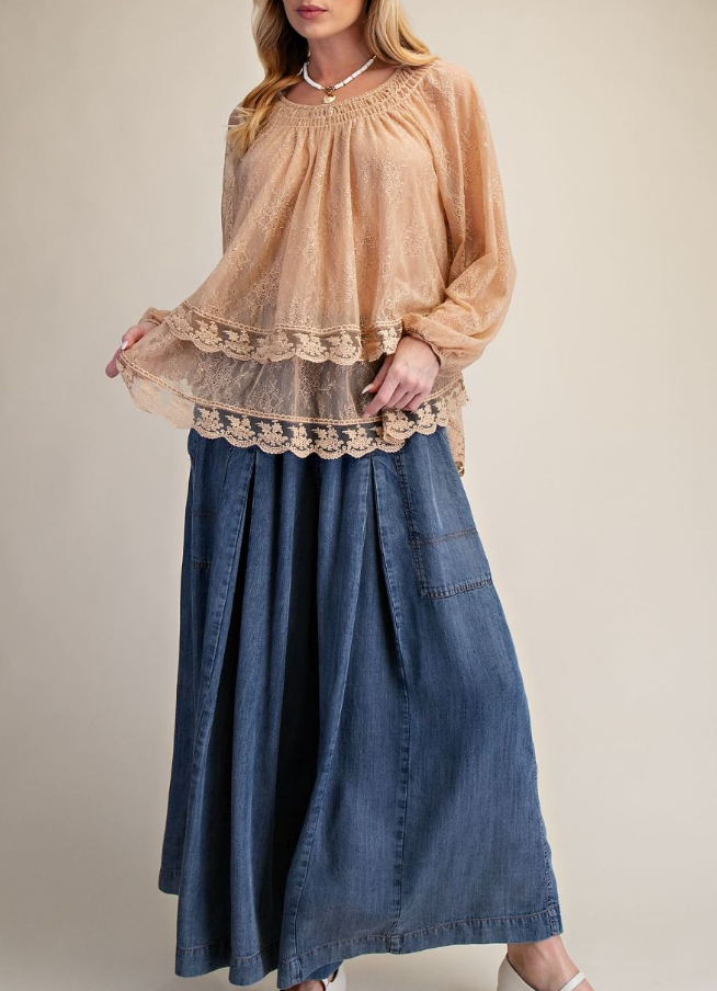 Lace Tie Back Blouse Easel ET29591