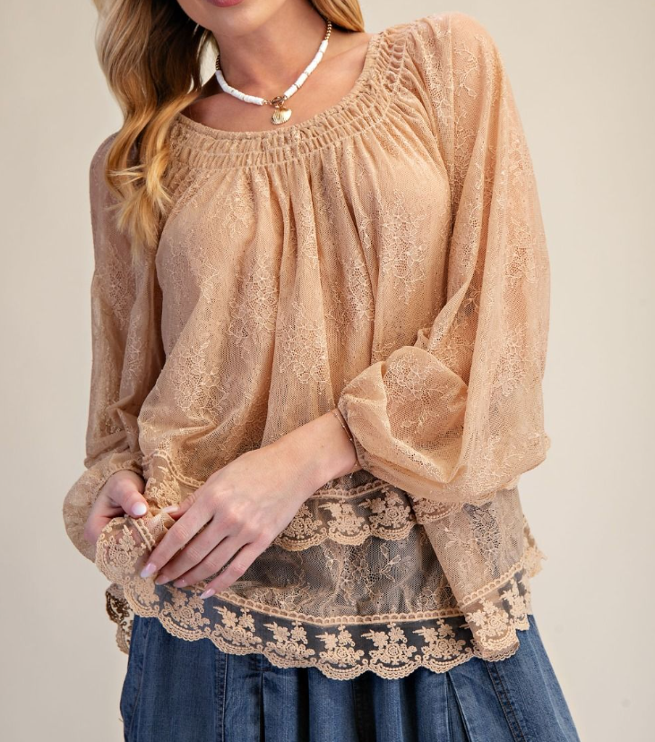 Lace Tie Back Blouse Easel ET29591