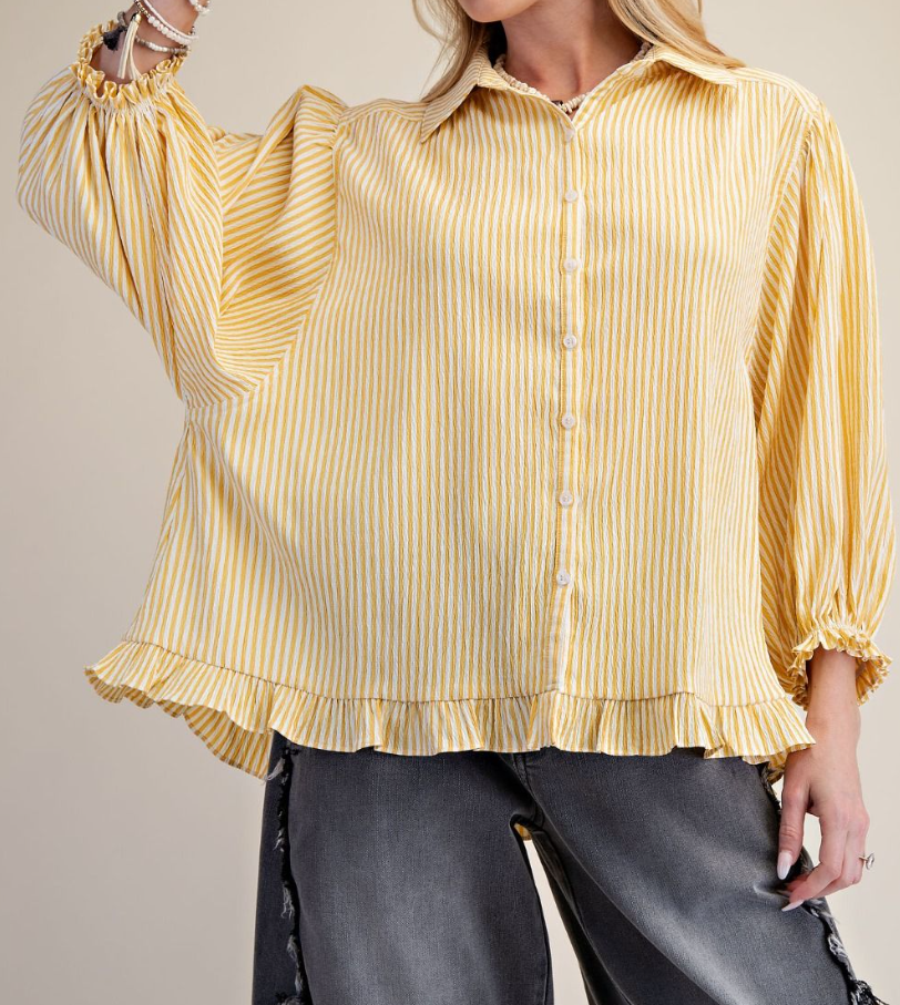 3/4 Sleeve Poly Woven Stripe Banana Easel ET71906