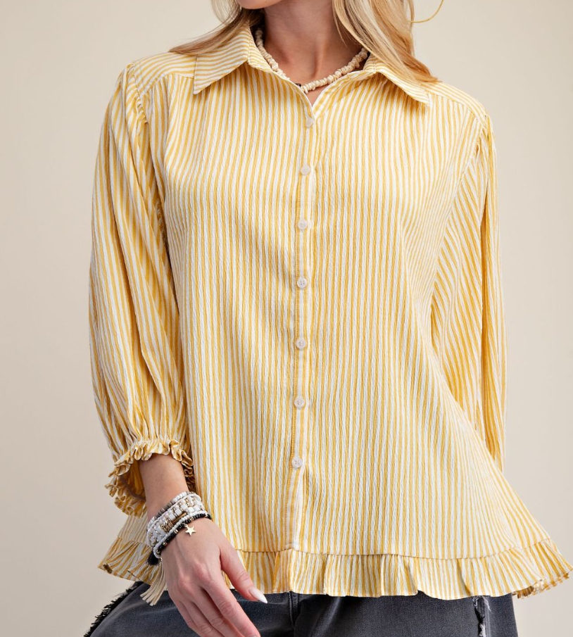 3/4 Sleeve Poly Woven Stripe Banana Easel ET71906