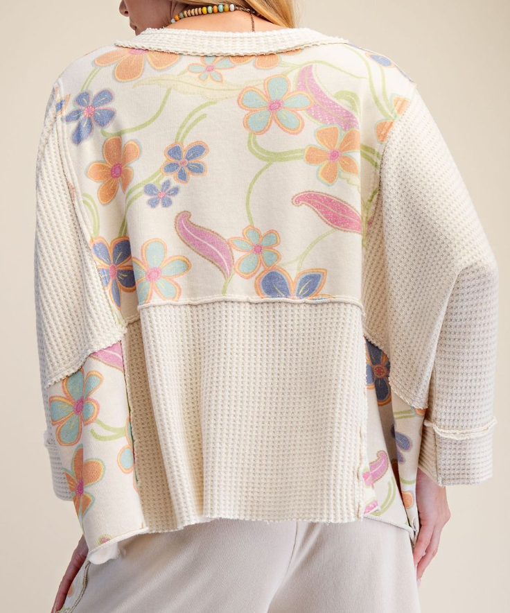 Print Mixed Wash Thermal Top Khaki Easel ET72017