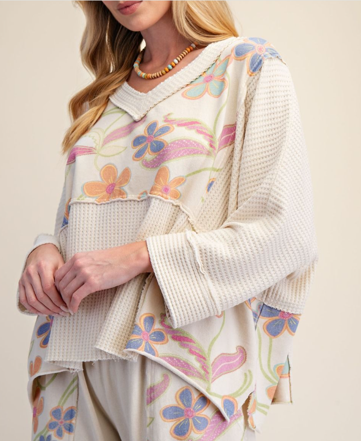 Print Mixed Wash Thermal Top Khaki Easel ET72017