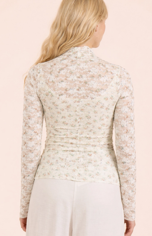 Sky Floral Leaf Sheer Long Sleeve Very J NT12220