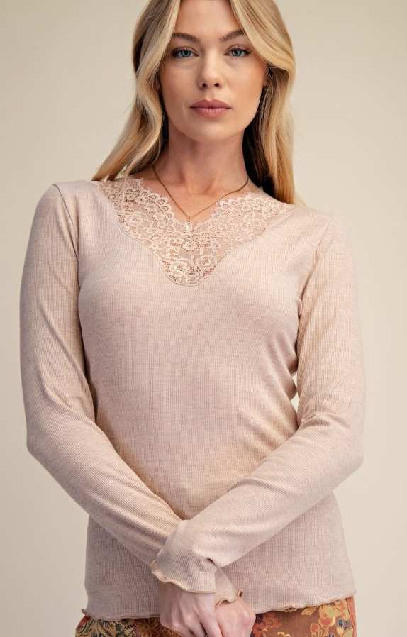 Baby Rib Knit Lace Inset Top Easel ET72029