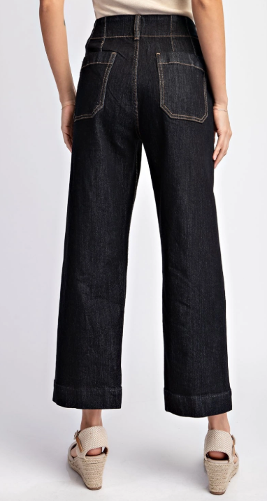 Cropped Straight Leg Black Denim Pants Eesome PK11563