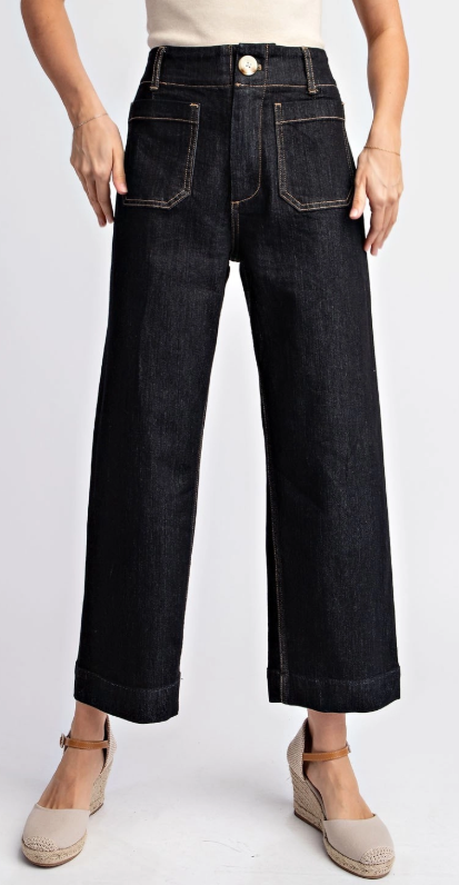 Cropped Straight Leg Black Denim Pants Eesome PK11563