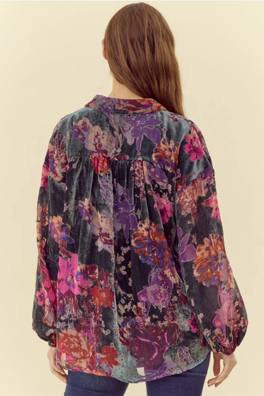 Moody Floral Velvet Button-Front Shirt