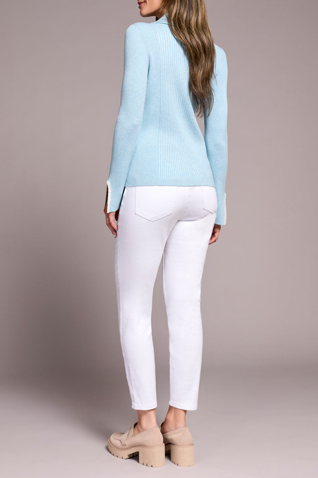 Aqua Polo Sweater With Blanket Stitch Tribal 2291O-835-3318