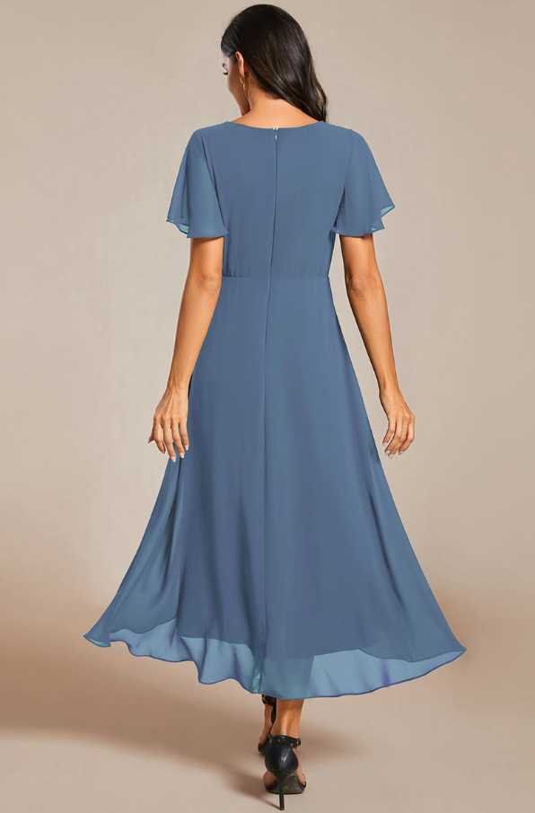V Neck Chiffon Dress Dusty Navy Ever Pretty EG02088