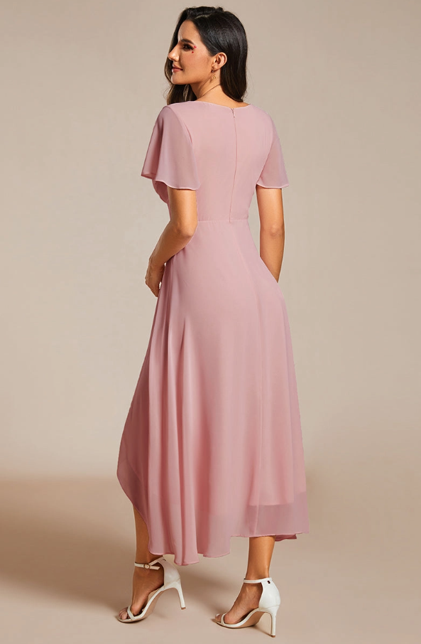 V Neck Midi Chiffon Dress Dusty Rose Ever Pretty EG02088