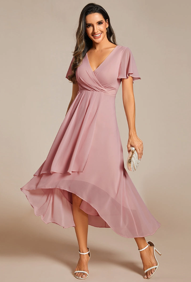 V Neck Midi Chiffon Dress Dusty Rose Ever Pretty EG02088