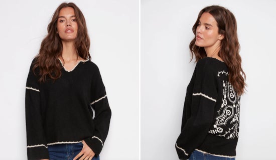 V-Neck Notched Sweater Black Charlie B C2879-365C