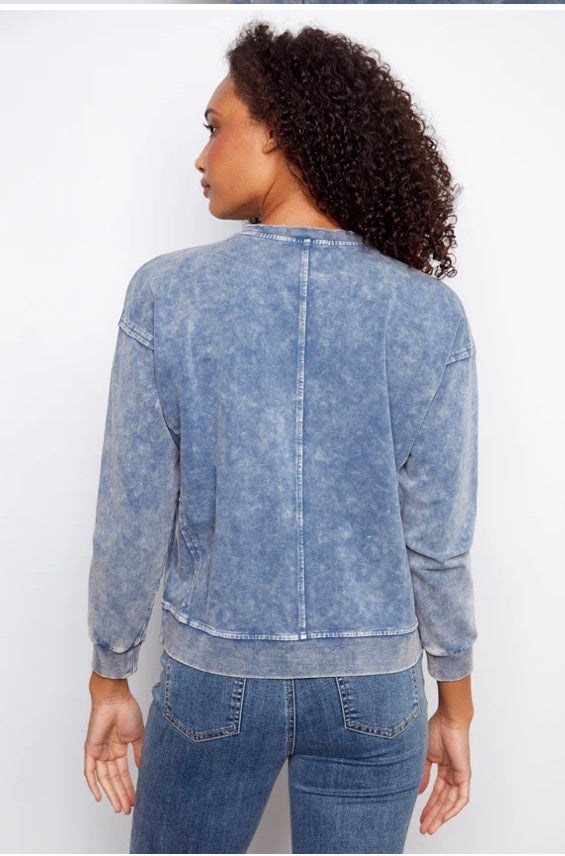 Long Sleeve Top with Denim Print Charlie B C1417-377C