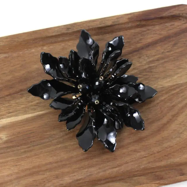 Black Shine Flower Brooch Pretty Persuasions B23062-13