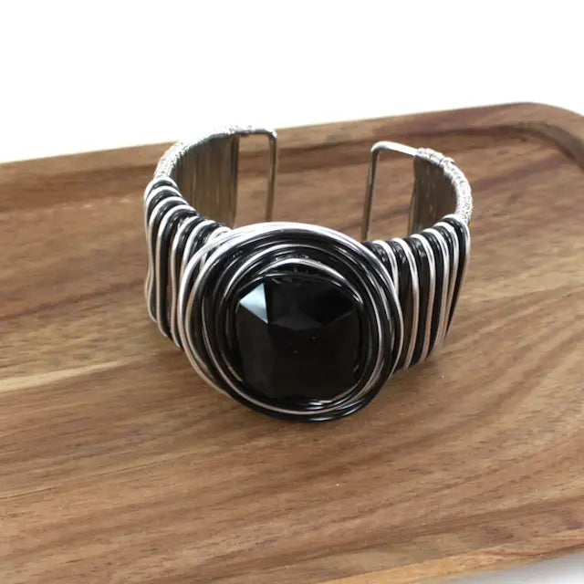 RH/Black Wired Band Statement Cuff Bracelet Pretty Persuasions B25092-02