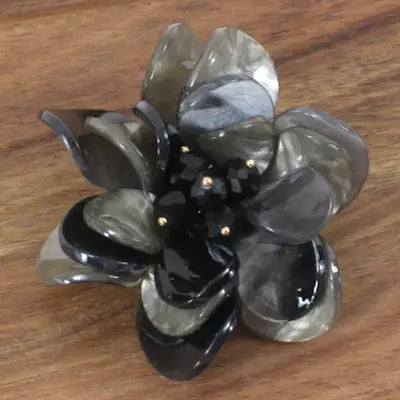 Black/Grey Polyresin Flower Brooch Pretty Persuasions B25286-01