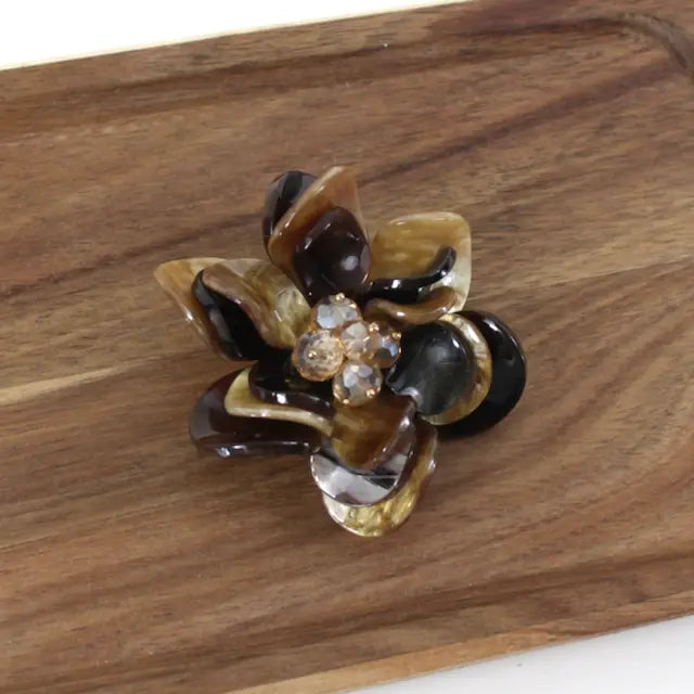 Brown/Beige Polyresin Flower Brooch Pretty Persuasions B25286-02