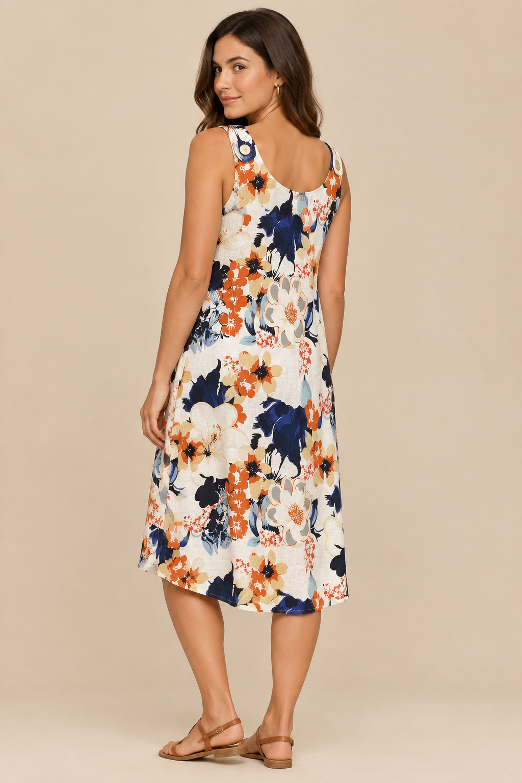 Ivory Multicolor Floral Sleeveless Shift Dress Charlie B C3154-032B
