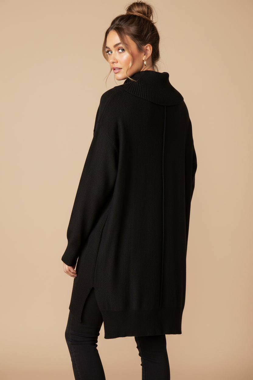 Charcoal Cowl Neck Tunic Sweater