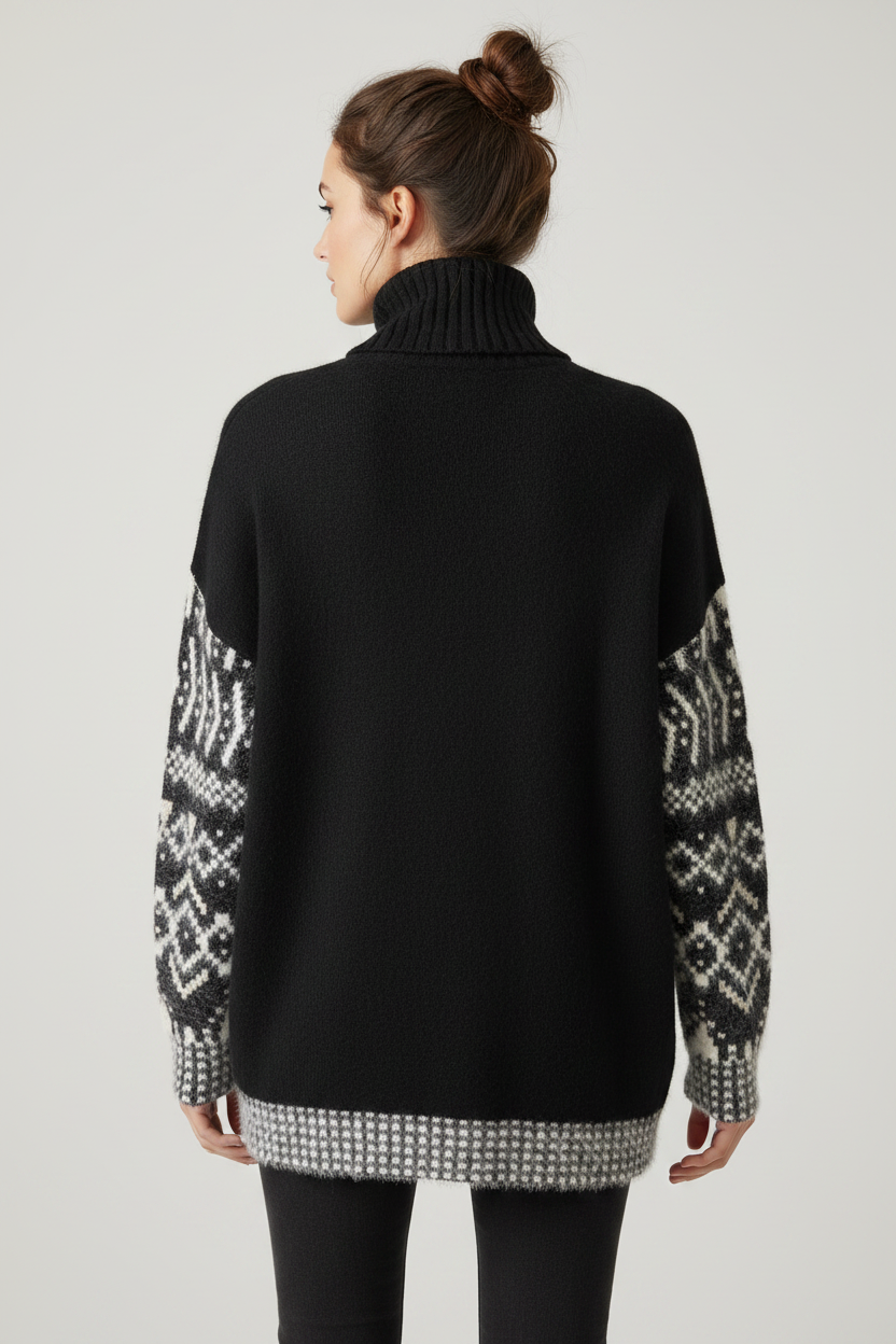 Black Nordic Fair Isle Turtleneck Sweater