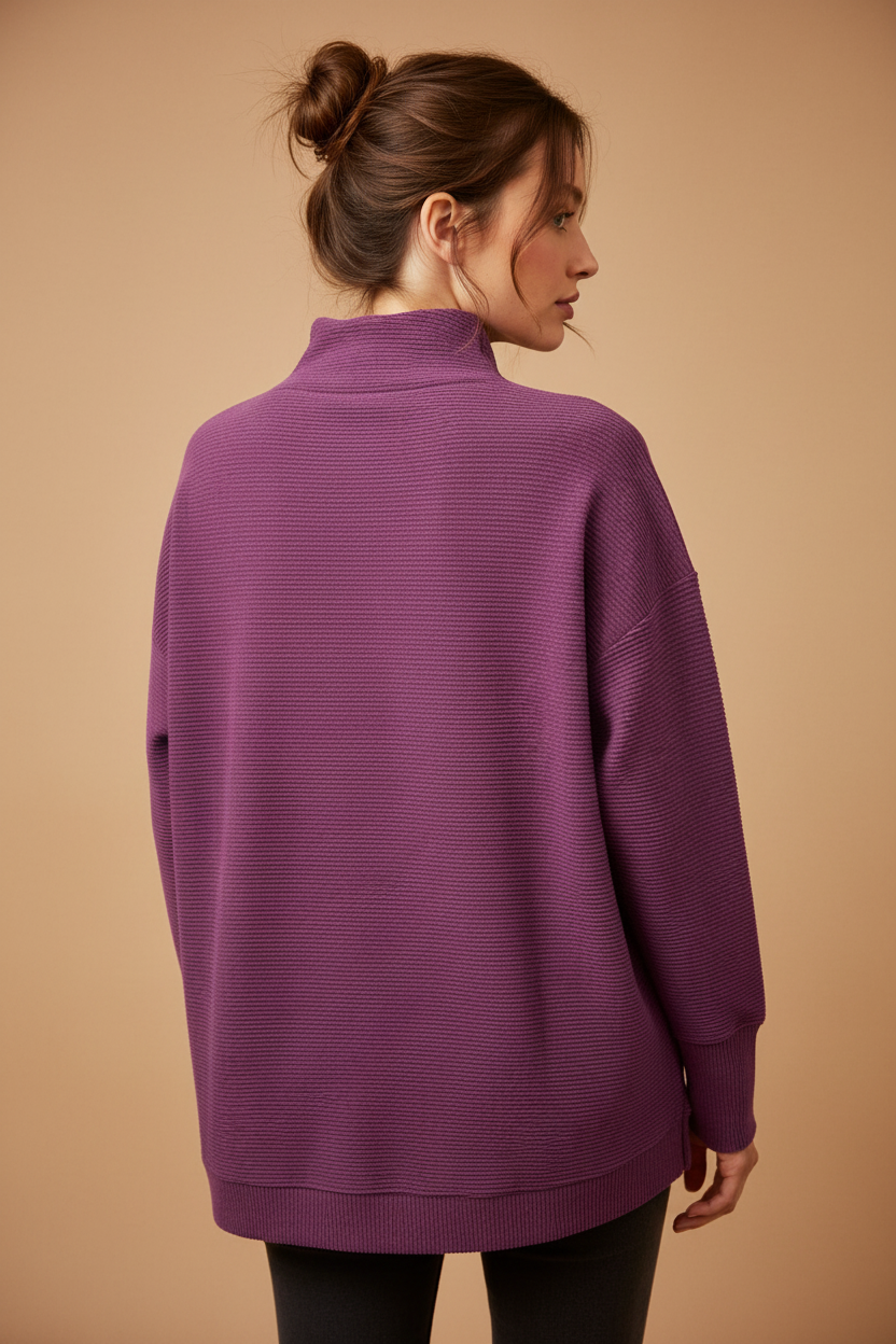 Berry Ribbed Mock-Neck Sweater Tribal 5613O-5094-3136