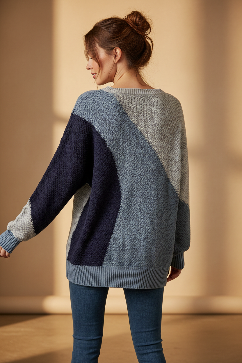 Diagonal Color-Block Sweater