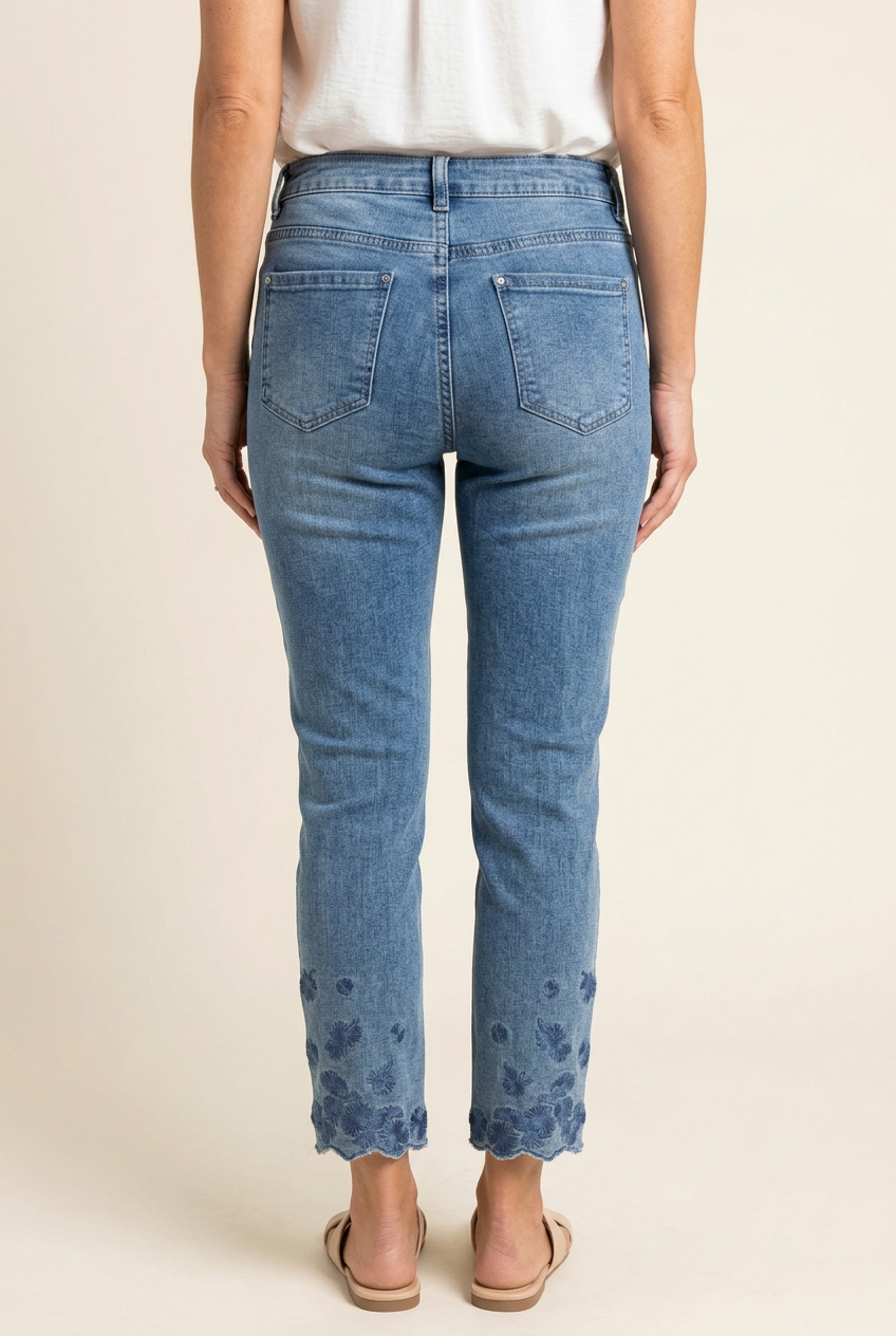Charlie B - Blue Bloom Embroidered Crop Jeans - C5183-828A