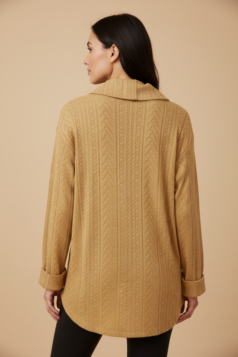 Mustard Textured Button-Front Top Tribal 15270-3841-1797