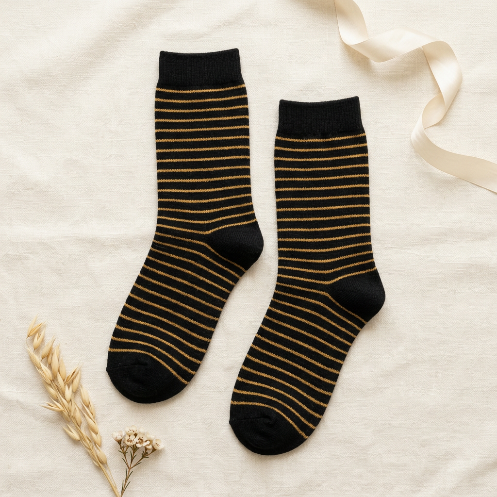 Black & Mustard Striped Knit Socks Jasper Trading LLC 1502