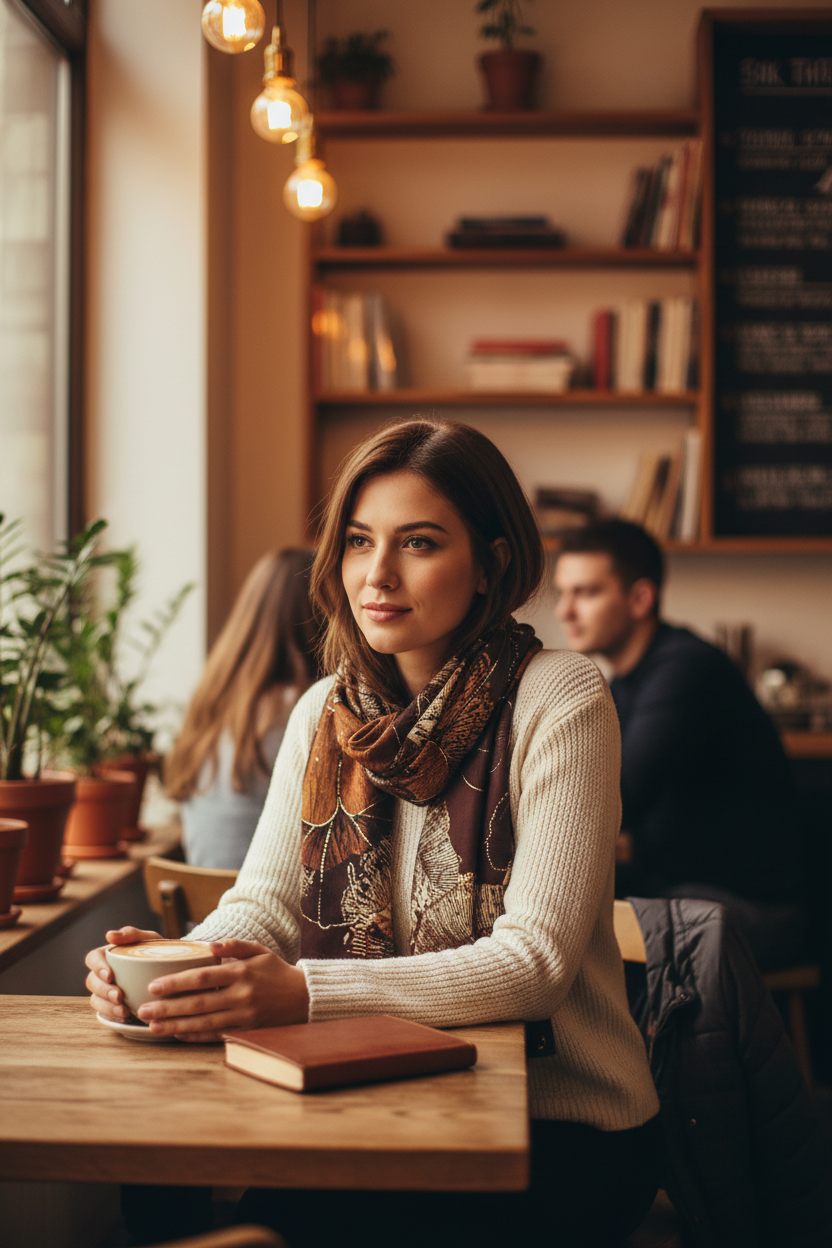 Brown Ginkgo Scarf - Café