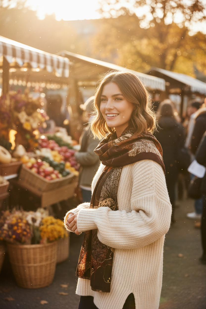 Brown Ginkgo Scarf - Market