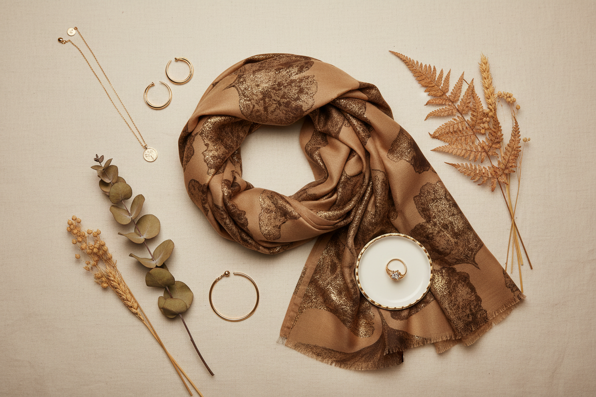 Brown Gold Scarf - Flat Lay